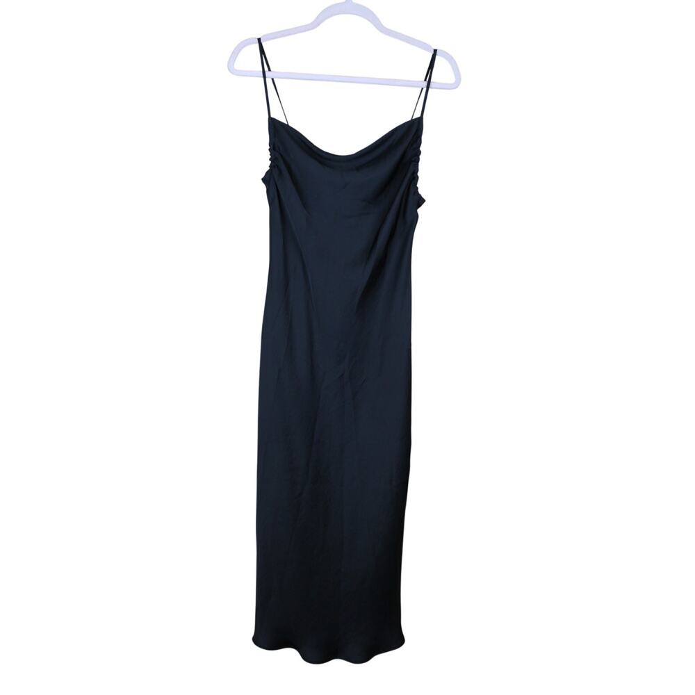 Zara Black Satin Silky Sleeveless Sheath Event Midi Slip Dress Size XS